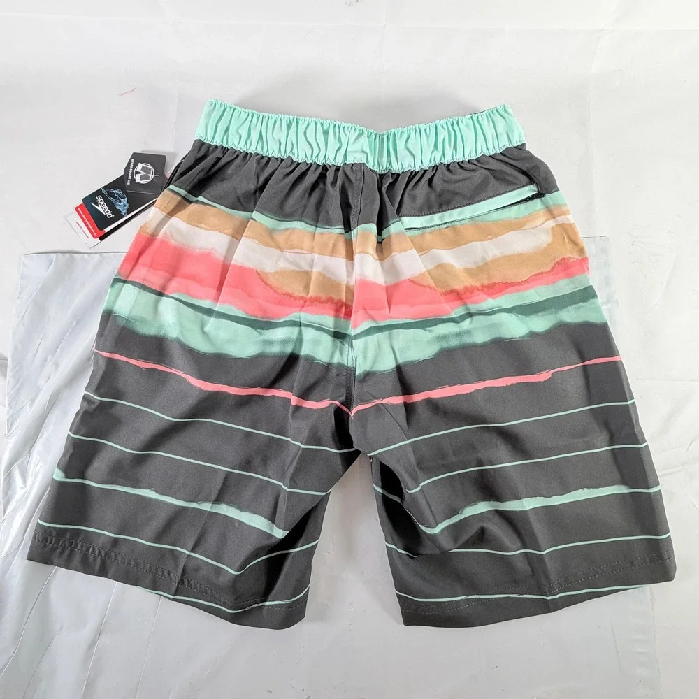 Speedo Eco Hydro Square Leg Swim Board Shorts Volcanic Ash Striped Small NWT‎
